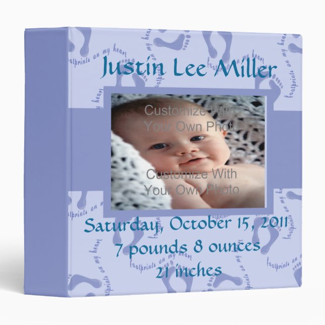 Blue Footprint Baby Photo Binder Album / 1.5 inch (Front/Spine)