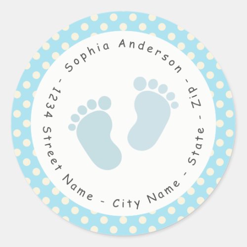 Blue Footprint Baby Shower Return Address Label