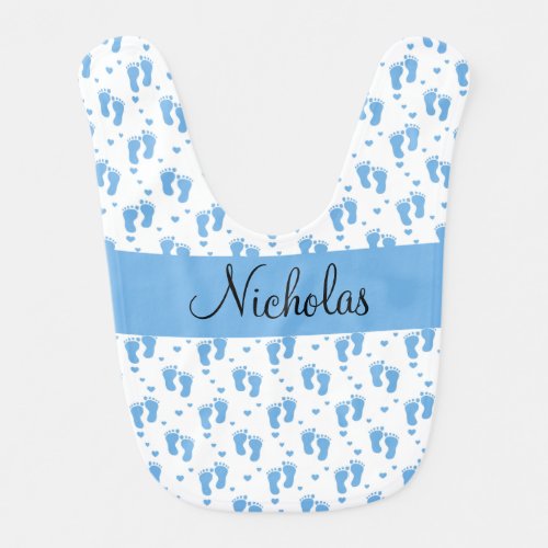 Blue Footprints and Hearts Bib