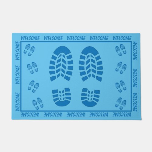 Blue Footprints and Welcome Doormat