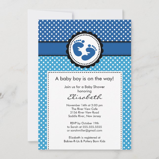 Blue Footprints Boy Baby Shower Invitation (Front)