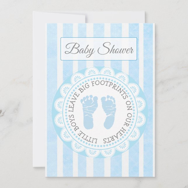 Blue Footprints Boys Baby Shower Invitation (Front)