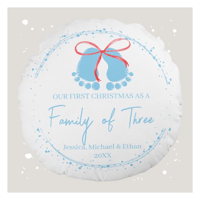 Blue Footprints First Christmas Pattern Round Pillow (Creator Uploaded)