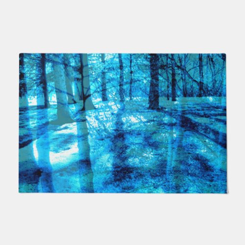 Blue Forest Dreamy Abstract Nature Art Doormat