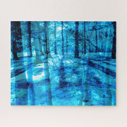 Blue Forest Dreamy Abstract Nature Art Jigsaw Puzzle