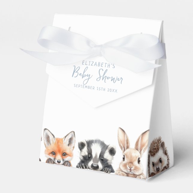 Blue Forest Friends Woodland Animals Baby Shower Favor Boxes (Front Side)