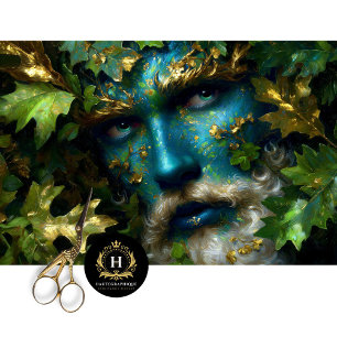 Blue Forest Guardian Enchanted Green Man Decoupage Tissue Paper