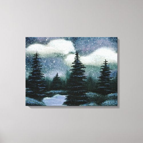 Blue Forest Oil Painting Pretty Evening Landscape Canvas Print
