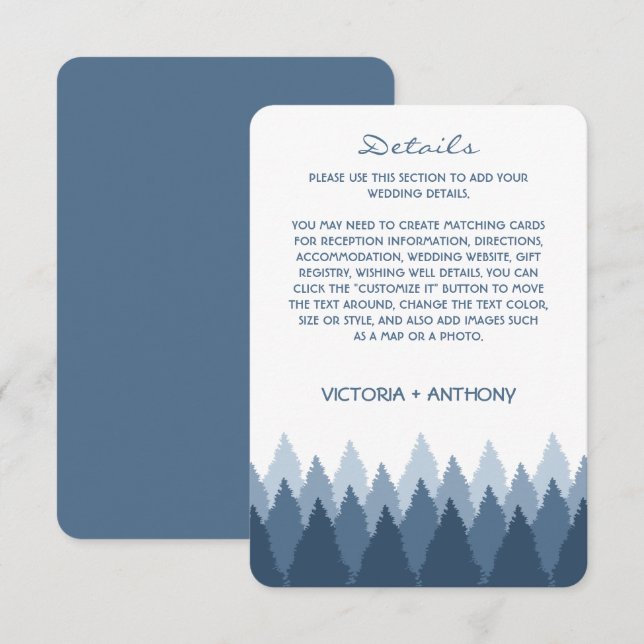 Blue Forest Range Woodland Wedding Detail Enclosure Card (Front/Back)