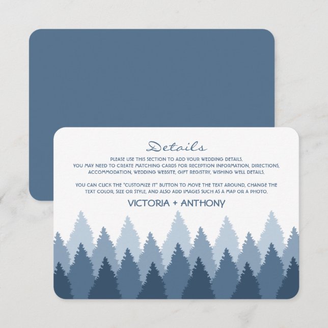 Blue Forest Range Woodland Wedding Detail Enclosure Card (Front/Back)