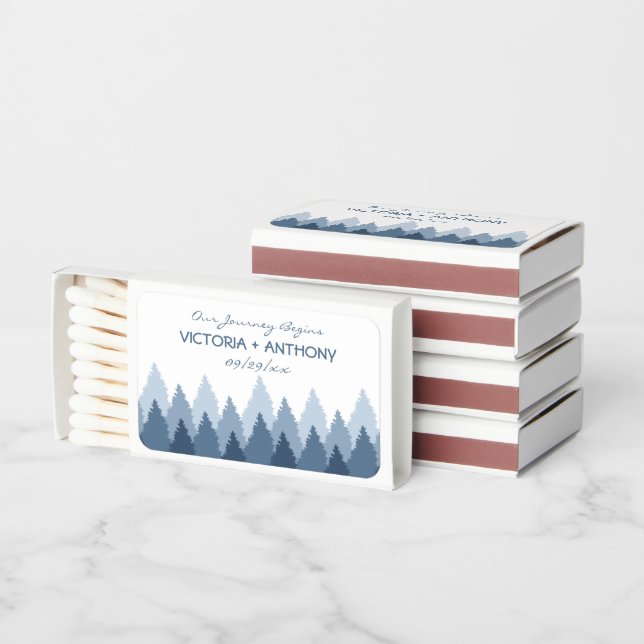 Blue Forest Range Woodland Wedding Matchboxes (Stacked)