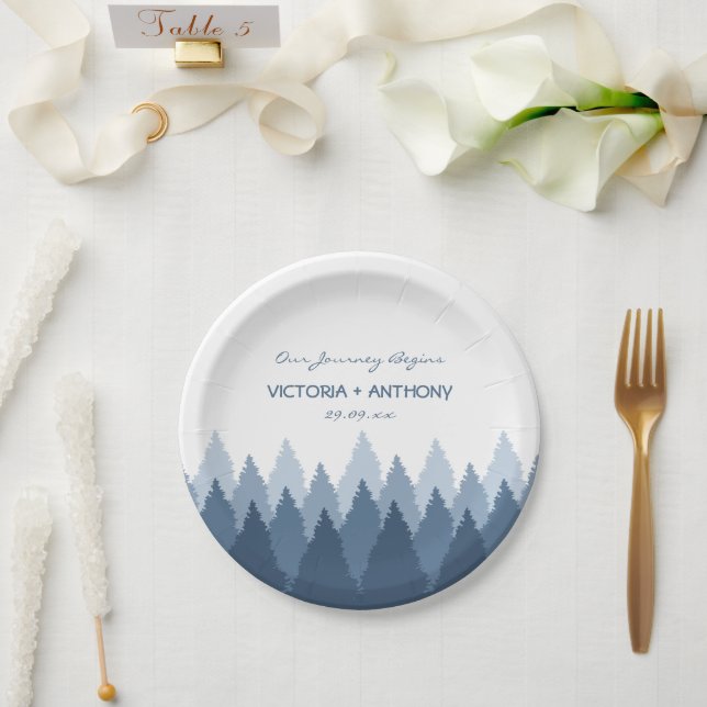 Blue Forest Range Woodland Wedding Paper Plates (Wedding)