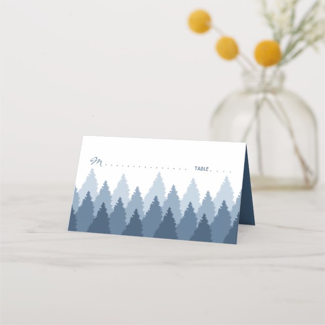 Blue Forest Range Woodland Wedding Place Card (Front)
