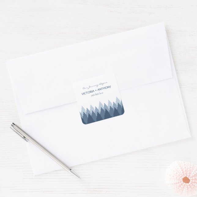 Blue Forest Range Woodland Wedding Square Sticker (Envelope)