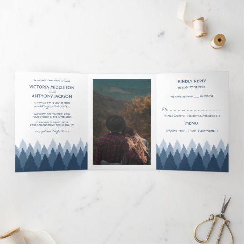 Blue Forest Range Woodland Wedding Suite Tri_Fold Invitation