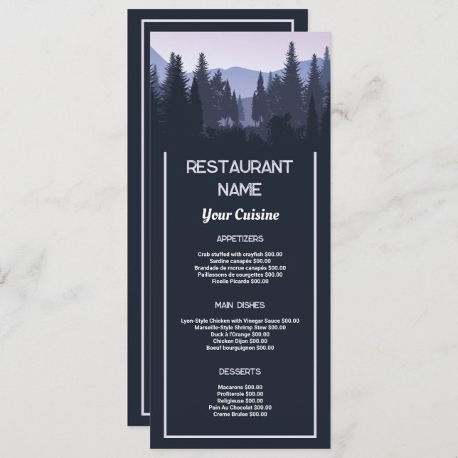 Blue Forest, Restaurant Slimline Menu (Front/Back)