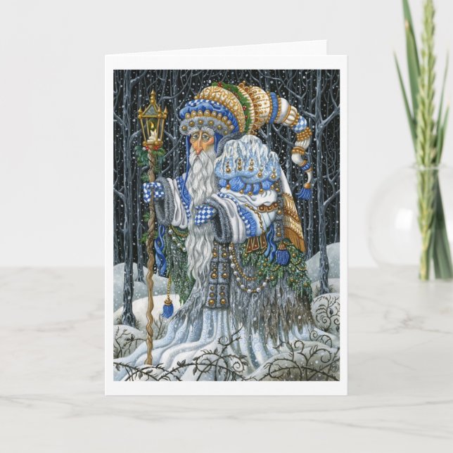 Blue Forest Santa Holiday Card (Front)