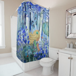 Blue Forest Shower with girl Curtain