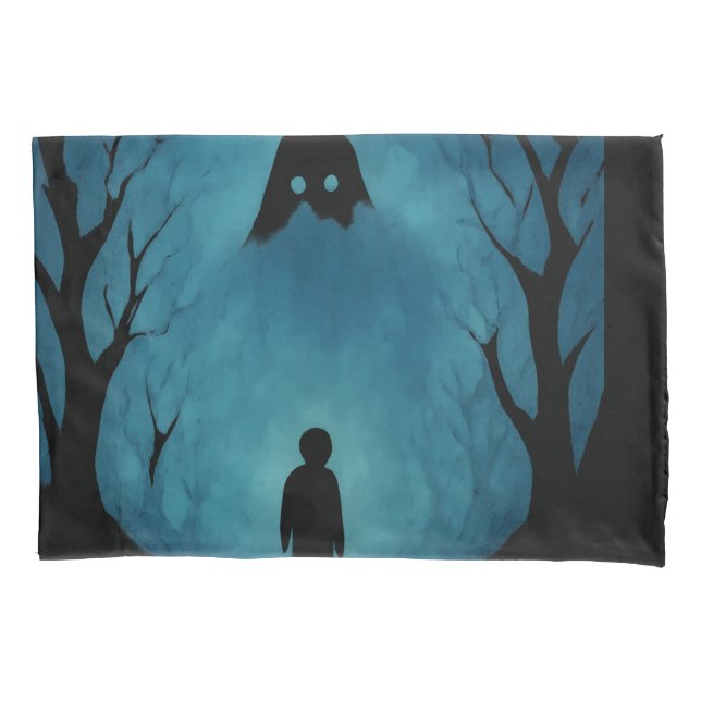 Blue Forest Silhouette Lonely Figure in Shadow  Pillow Case (Front)
