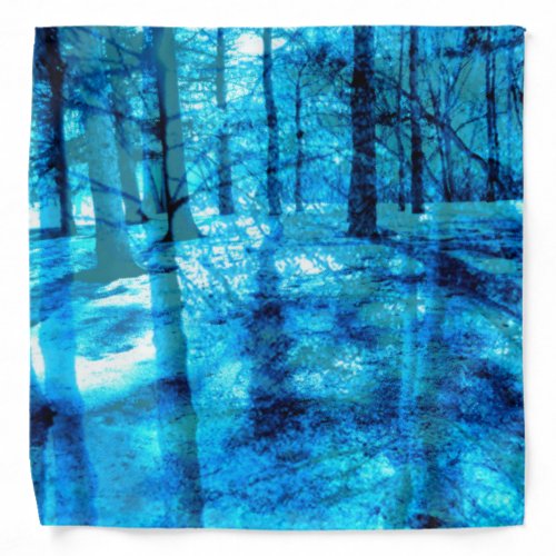 Blue Forest Trees Light Shadows Abstract Nature Bandana