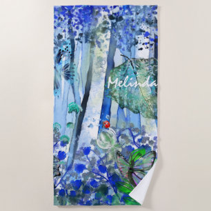 Blue Forest with Name Beach Towel