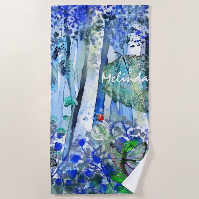 Blue Forest with Name Beach Towel (Front)