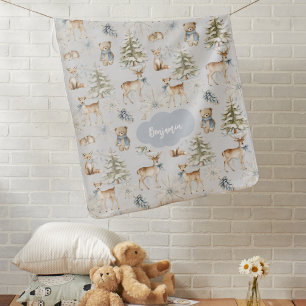 Blue Forest Woodland Animals Baby Blanket