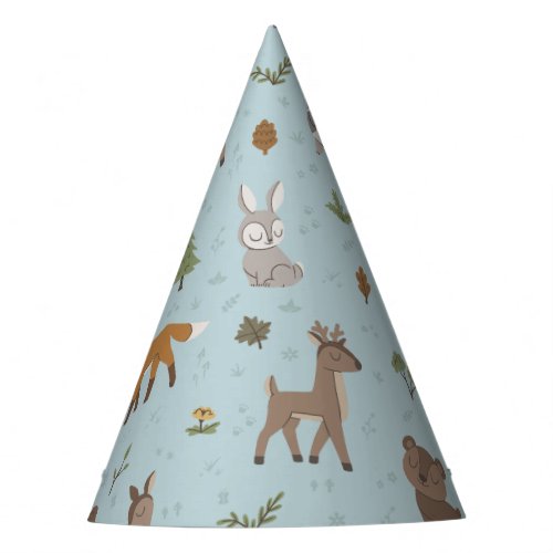 Blue Forest Woodland Critters Gender Neutral Party Hat
