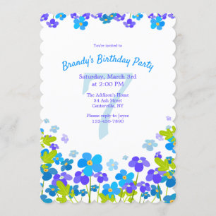 Blue Forget Me Not Birthday Party Invitation