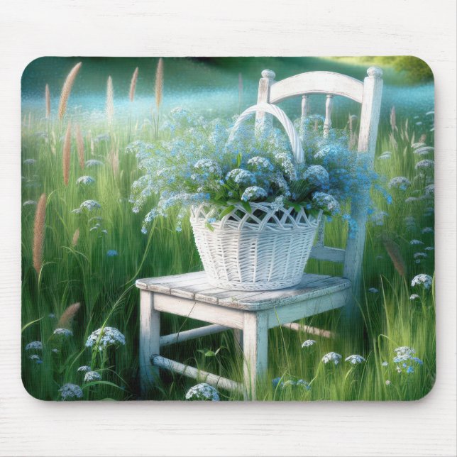 Blue Forget-Me-Not Bouquet Basket Mouse Pad (Front)