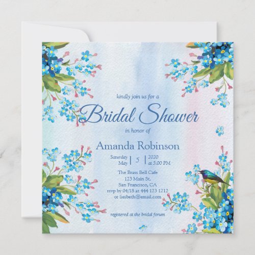 Blue Forget_me_not Bridal Shower Invitation