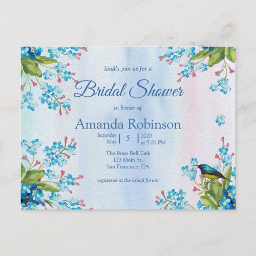 Blue Forget_me_not Flower Bridal Shower Postcard