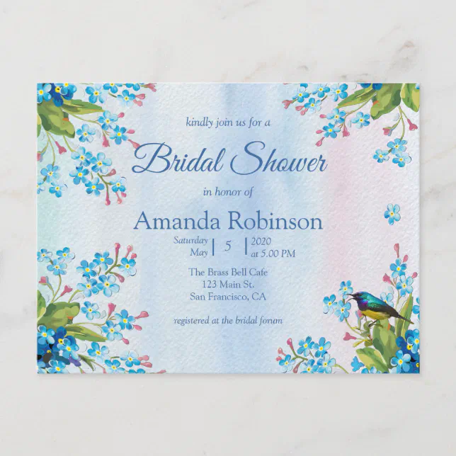 Blue Flower Bridal Shower Postcard Zazzle