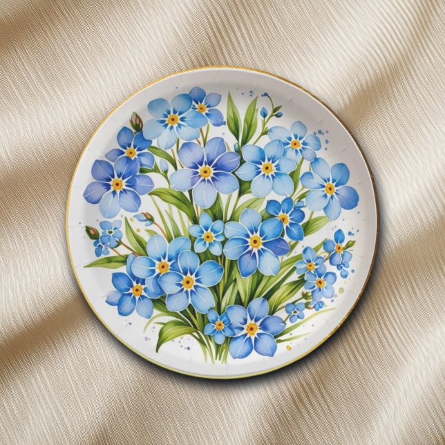 Blue Forget Me Not Flowers Elegant Paper Plates (Creator Uploaded)