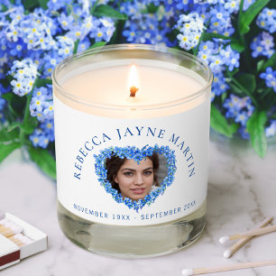 Blue forget-me-not flowers heart photo memorial scented candle