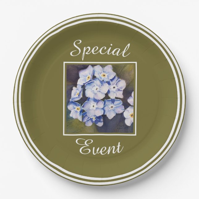 Blue Forget-me-not Flowers Paper Plates (Front)