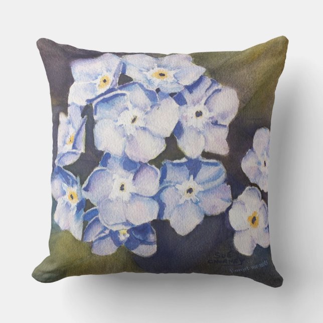 BLUE FORGET-ME-NOT FLOWERS PATIO OUTDOOR PILLOW (Front)