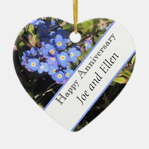 Blue Forget_Me_Not Flowers Wedding Anniversary  Ceramic Ornament