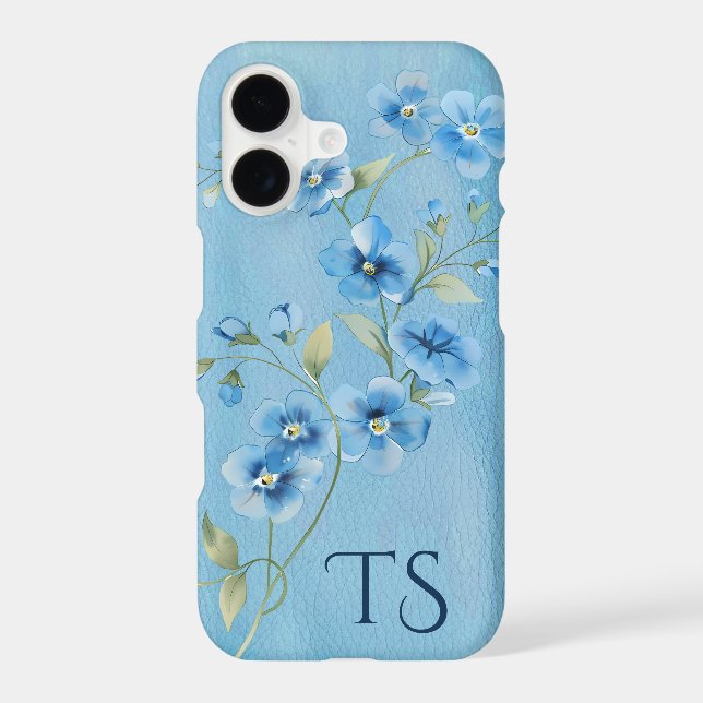 Blue Forget-me-not Flowers with Monogram Case-Mate iPhone Case (Back)