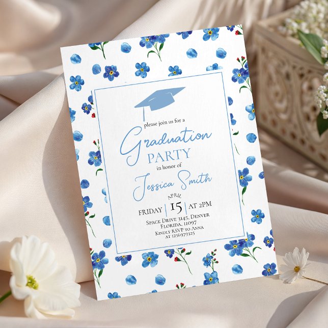 Blue Forget Me Not Graduation Party Invite (Creator Uploaded)