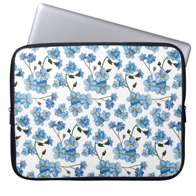 Blue Forget-Me-Not Pattern | Botanical Floral Laptop Sleeve (Front)