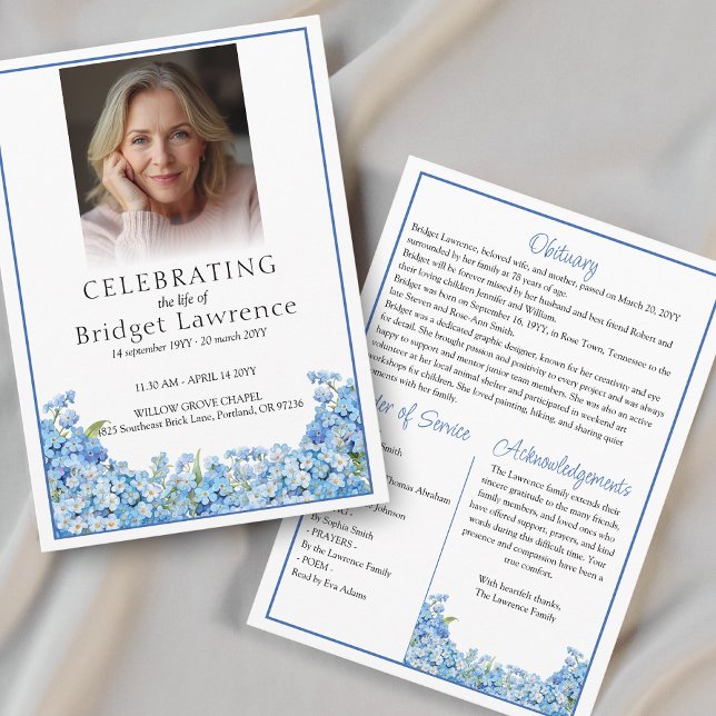 Blue Forget-me-not Pretty Memorial Service Funeral Program (Creator Uploaded)