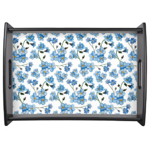 Blue Forget-Me-Not Watercolor Floral Cottage Serving Tray