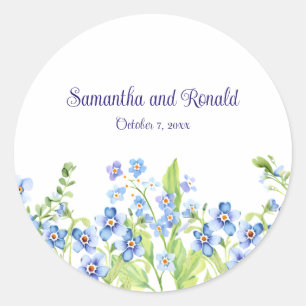 Blue Forget Me Not Watercolor Wedding Classic Round Sticker