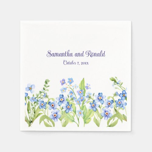 Blue Forget Me Not Watercolor Wedding  Napkins