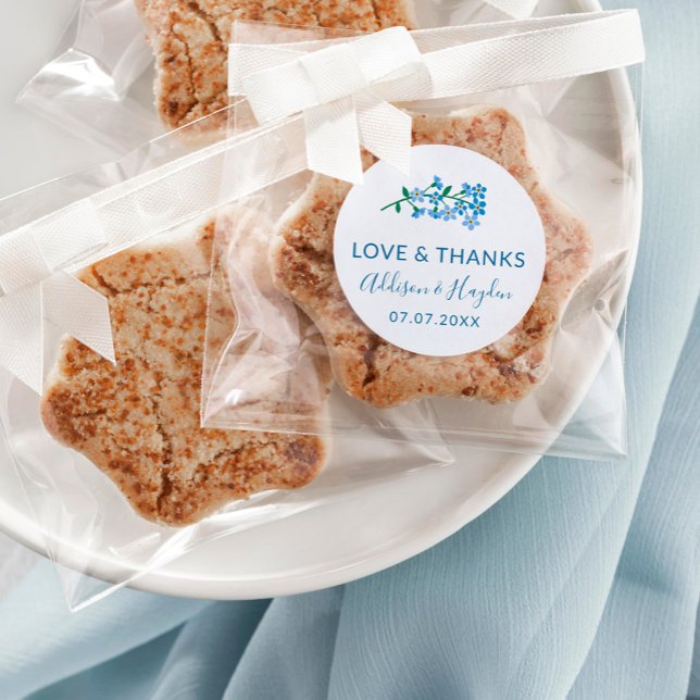 Blue Forget Me Not Wedding Love & Thanks Classic Round Sticker (Creator Uploaded)