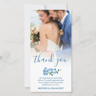 Blue Forget Me Not Wedding Photo Thank You Card