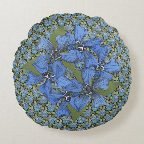 Blue Forget_me_not Wildflowers Round Pillow