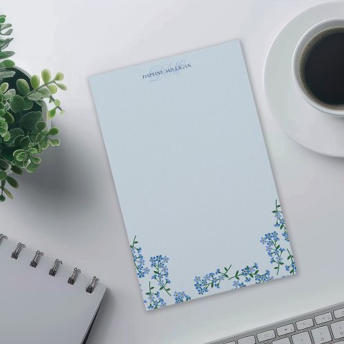 Blue Forget Me Nots Add Name Monogram Stationery