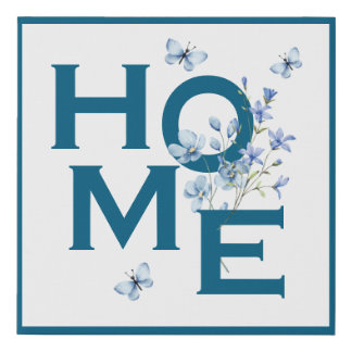 Blue Forget Me Nots and Butterflies - HOME Faux Canvas Print